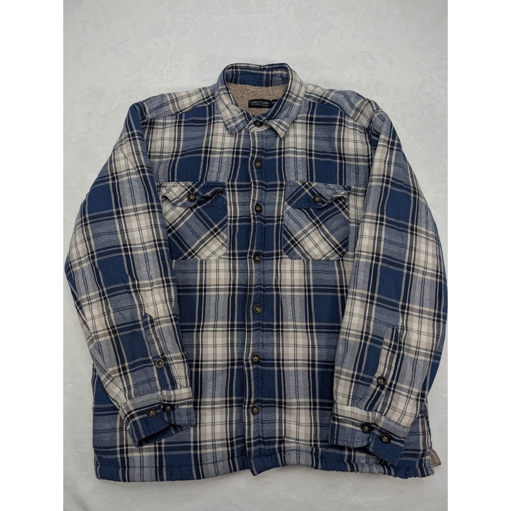 Faded Glory Men's Plaid Flannel Sherpa Lined Jacket Blue Beige Black Size M - Picture 3 of 7
